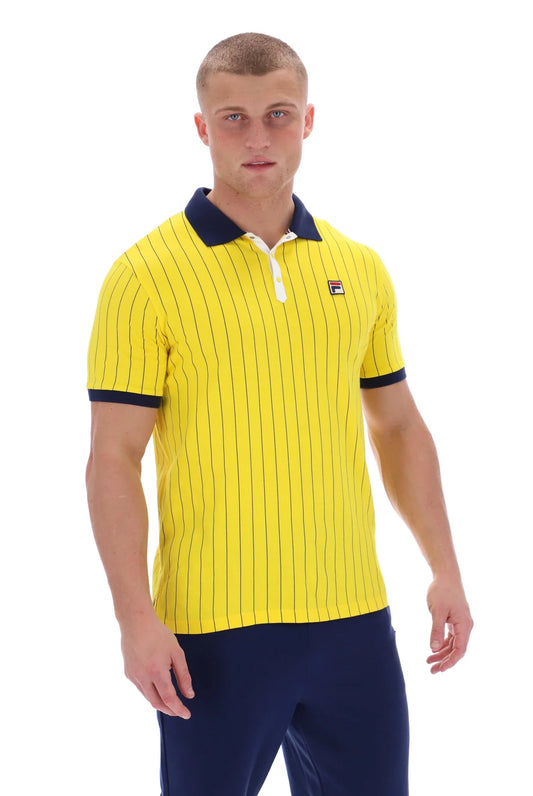 Fila Vintage Men's BB1 Classic Vintage Stripped Polo Shirt High Visibility Yellow
