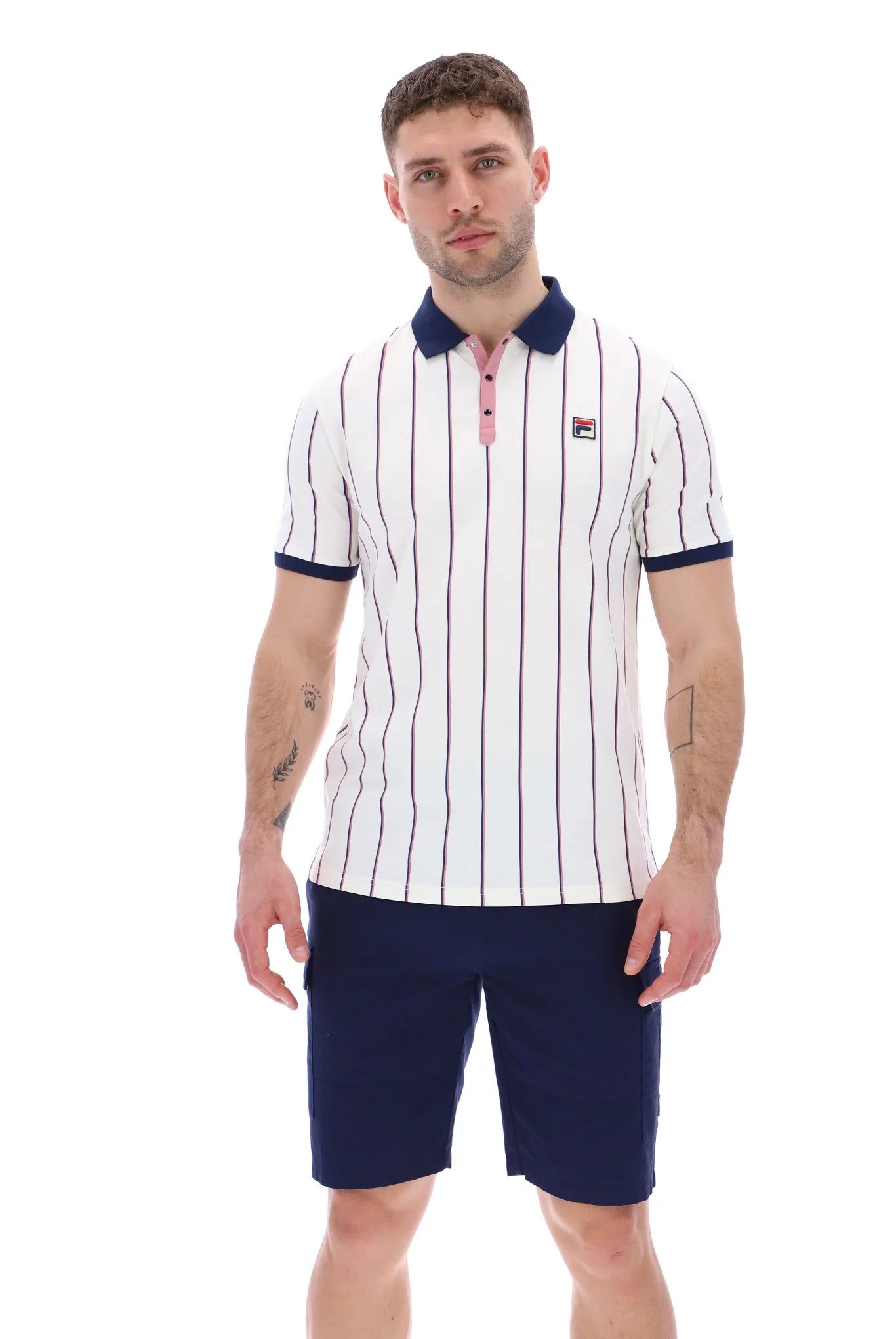 Fila Vintage Men's Brett Double Stripe BB1 Polo Shirt Gardenia