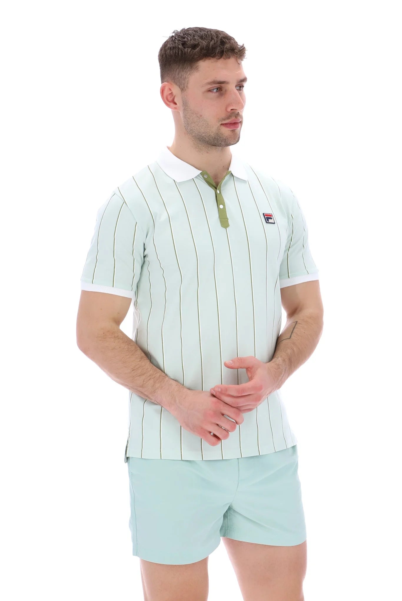 Fila Vintage Men's Brett Double Stripe BB1 Polo Shirt Surf Sprey Green