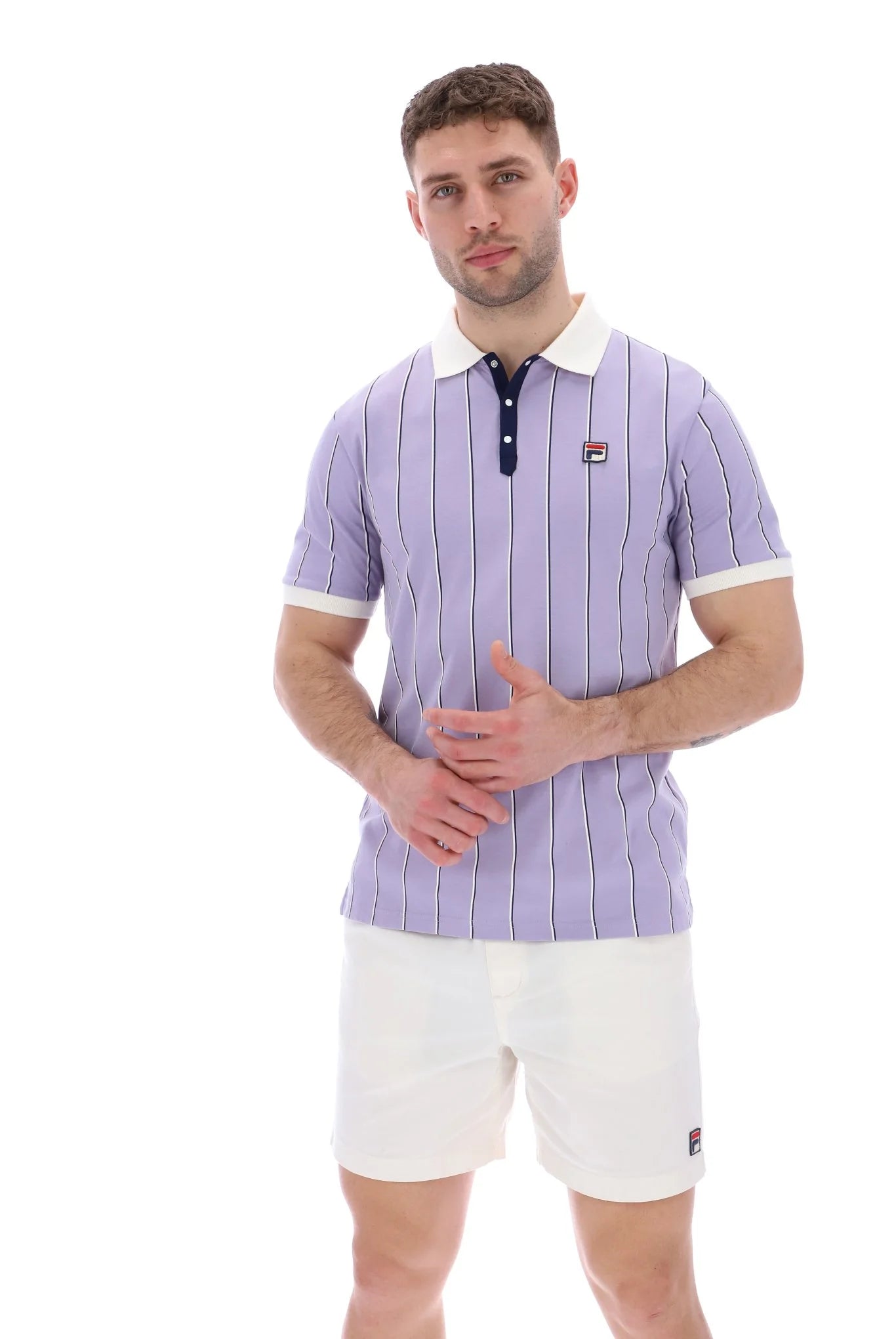 Fila Vintage Men's Brett Double Stripe BB1 Polo Shirt Wisteria Lilac