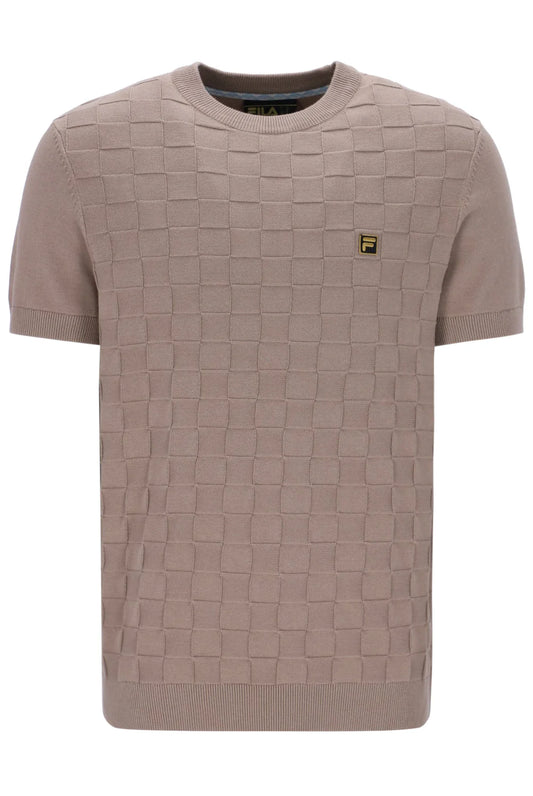 Fila Vintage Men's Campbell Knit Crew Neck T Shirt Mocha Meringue