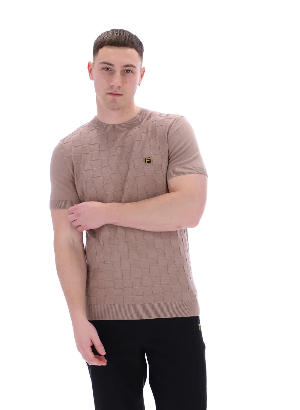 Fila Vintage Men's Campbell Knit Crew Neck T Shirt Mocha Meringue