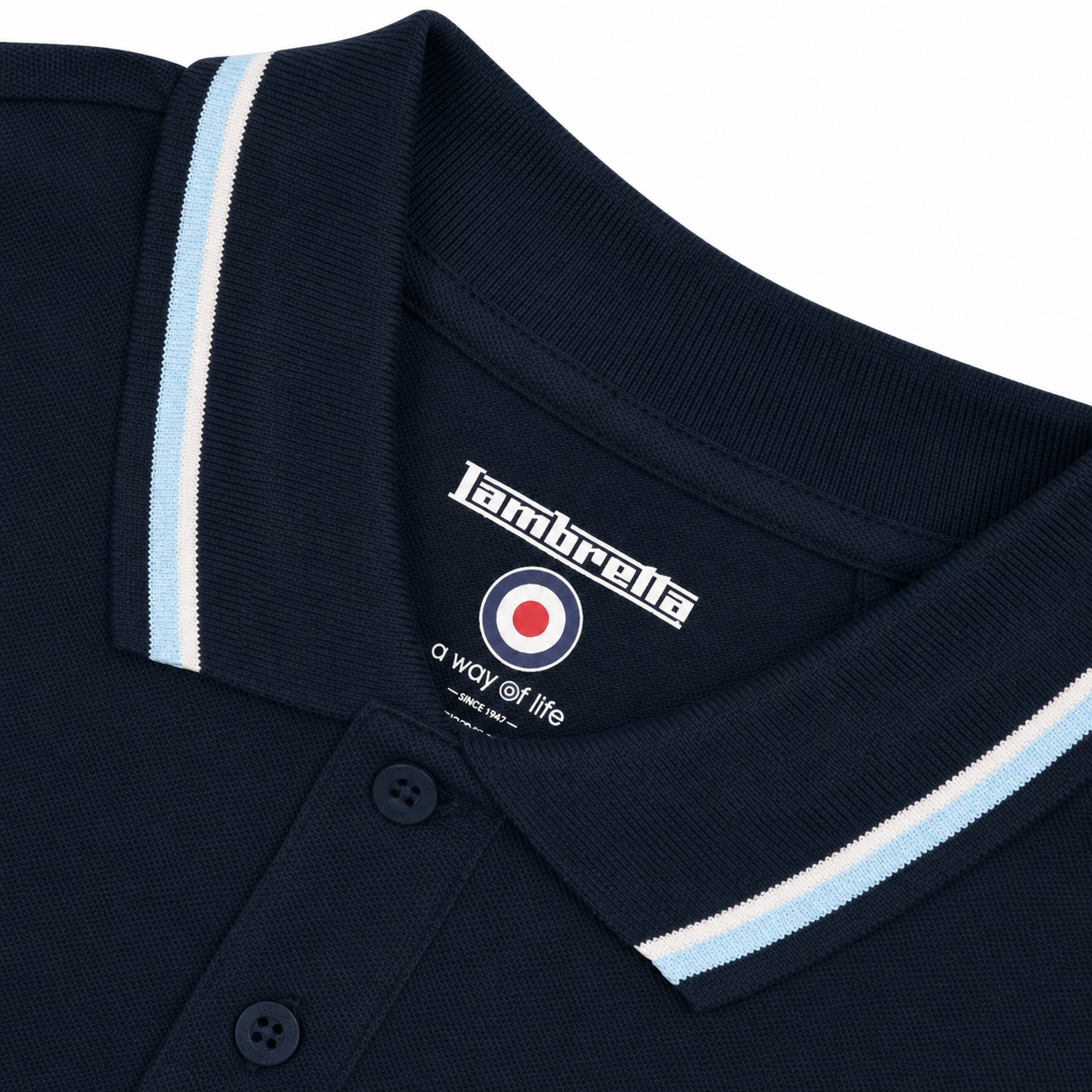 Lambretta SS1608 Twin Tipped Polo Shirt Navy / White / Sky