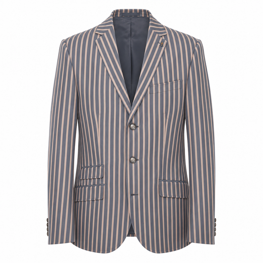 Gabicci Vintage Men's V54GJ04 Henley Stripe Blazer Navy Blue