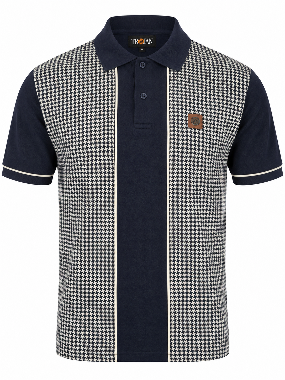 Trojan Records TR9118 Houndstooth Panel Polo Shirt Navy Blue