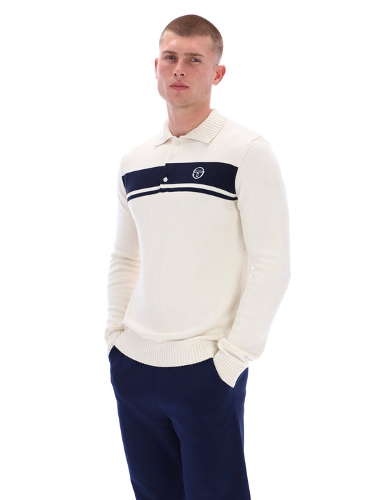 Sergio Tacchini Men's Damarindo Knitted Polo Shirt Gardenia/ Maritime Blue