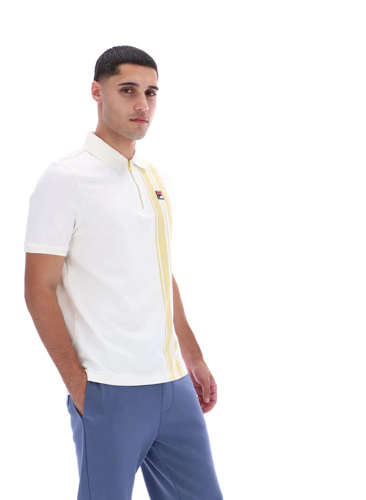 Fila Vintage Men's Dario Zipped Stripped Polo Shirt Gardenia / Raffia
