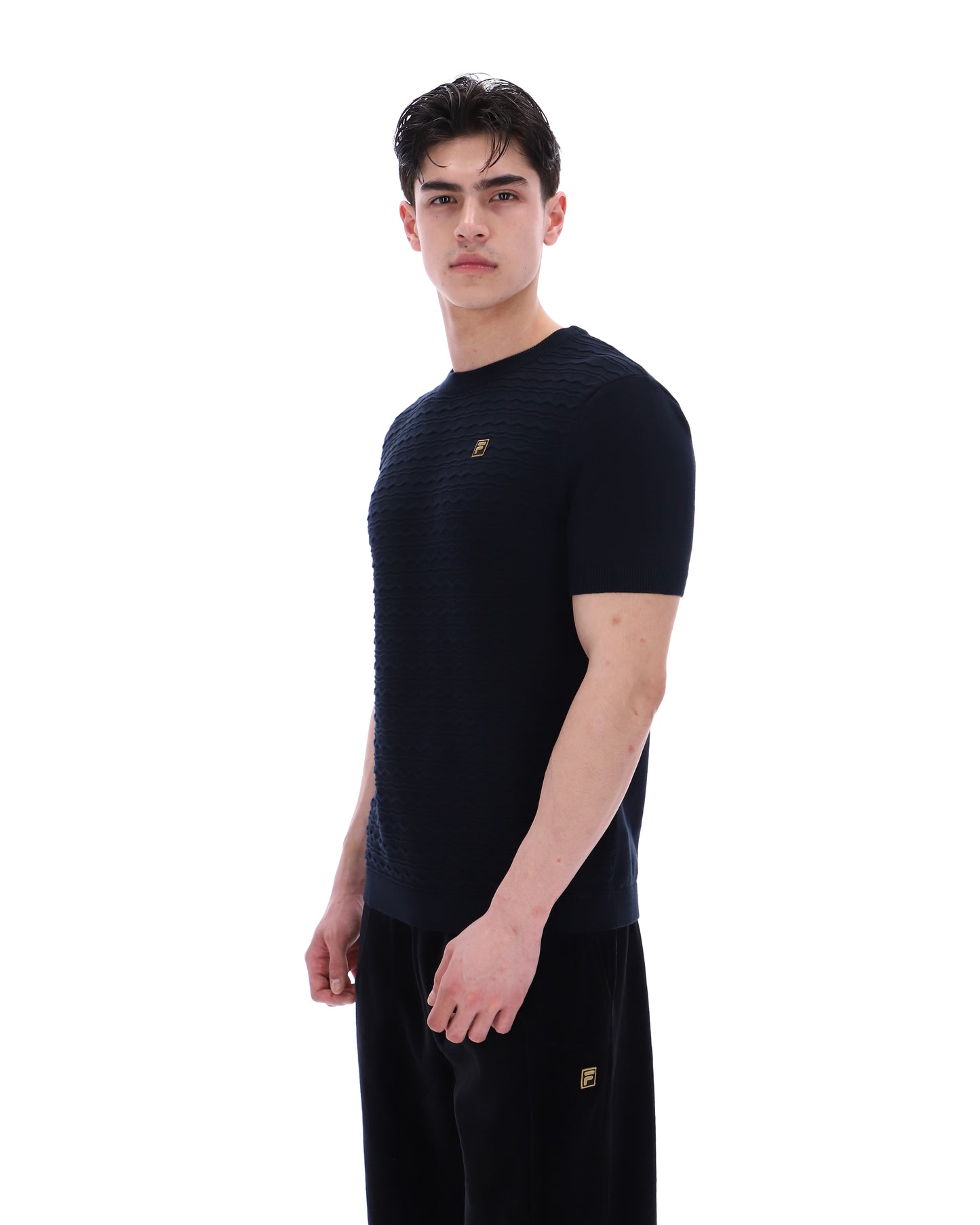 Fila Vintage Men's Don Textured Knit T Shirt Black