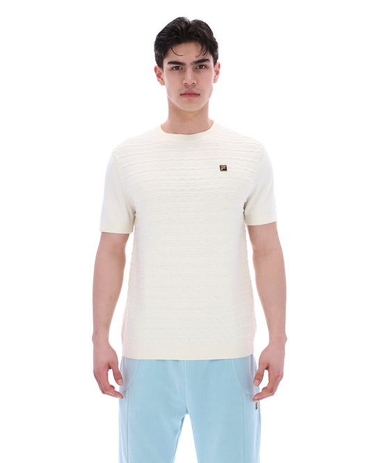 Fila Vintage Men's Don Textured Knit T Shirt Coconut Milk