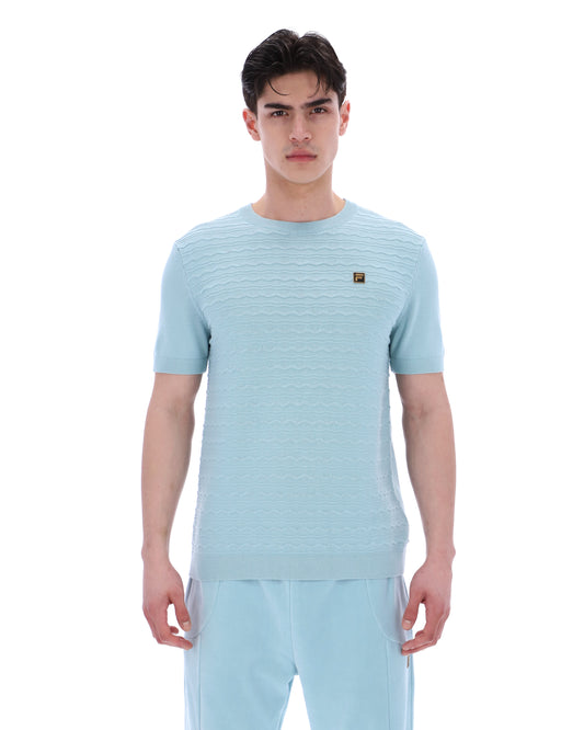 Fila Vintage Men's Don Textured Knit T Shirt Sterling Blue