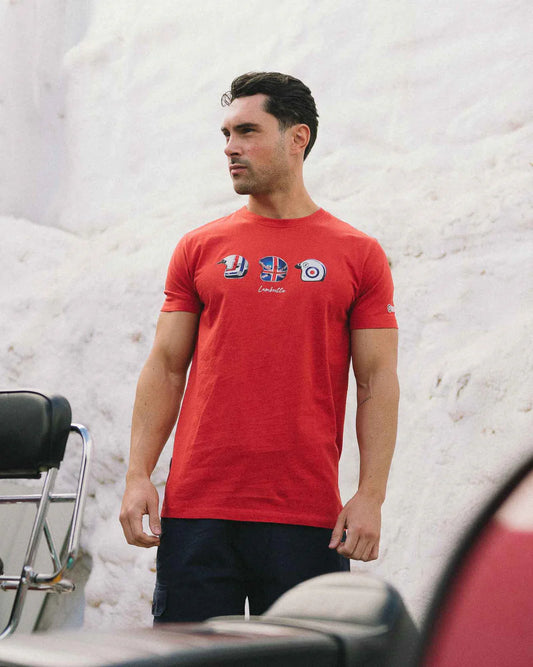 Lambretta Men's SS4007 Helmet Print T Shirt Red