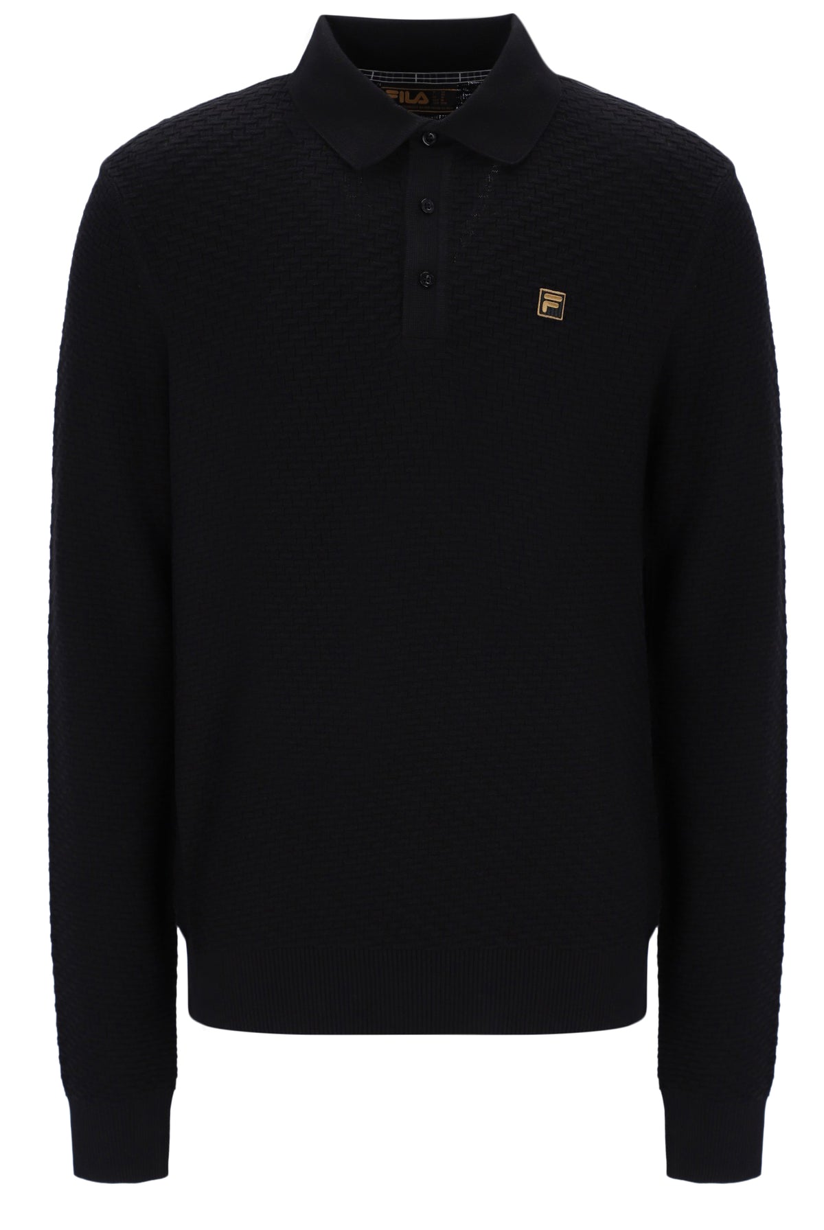 Fila Vintage Elia Brick Knit Long Sleeve Polo Shirt Black