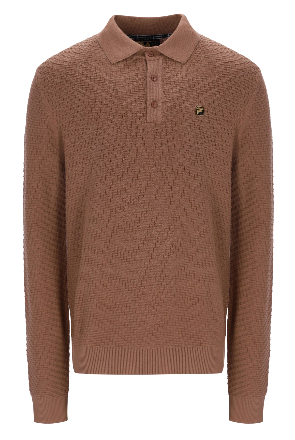 Fila Vintage Elia Brick Knit Long Sleeve Polo Shirt Raw Umber