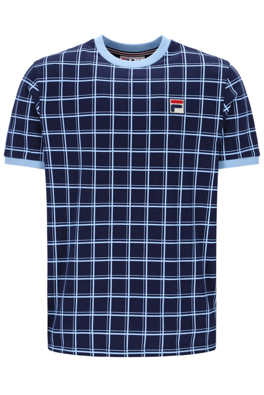 Fila Vintage Men's Freddie Check Contrast Rib T Shirt Fila Navy Blue