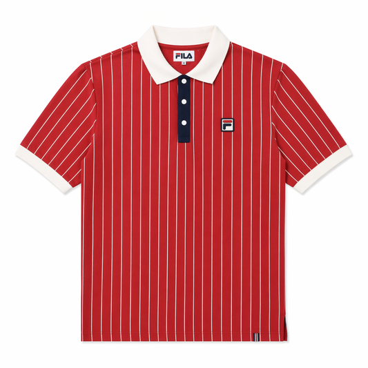 Fila Vintage Men's BB1 Classic Vintage Stripped Polo Shirt Garnet Red