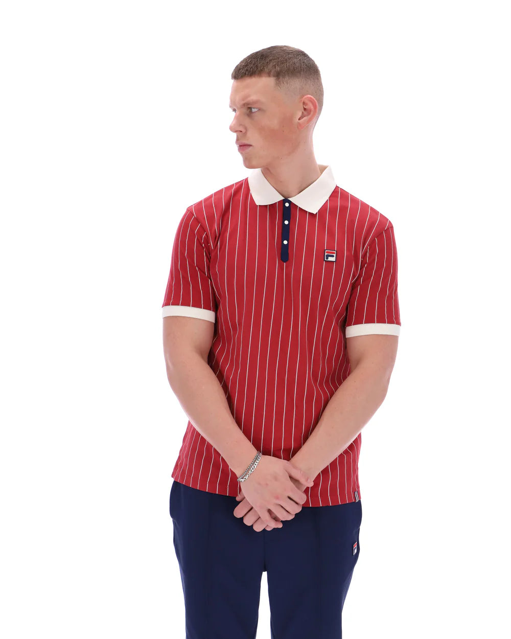 Fila Vintage Men's BB1 Classic Vintage Stripped Polo Shirt Garnet Red