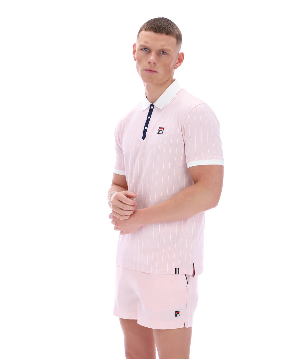 Fila Vintage Men's BB1 Classic Vintage Stripped Polo Shirt Pale Lilac / White