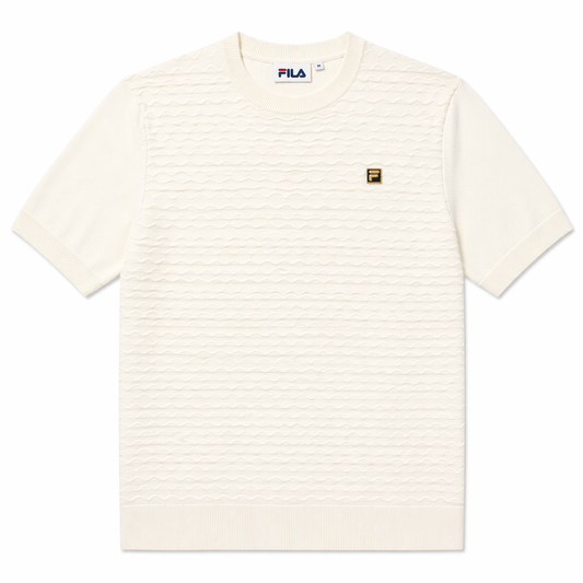 Fila Vintage Men's Don Textured Knit T Shirt Coconut Milk