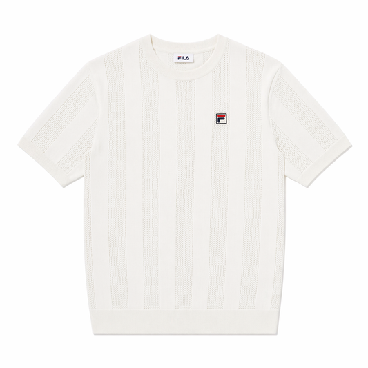 Fila Vintage Men's Corrado Knitted Panel T Shirt Gardenia Off White