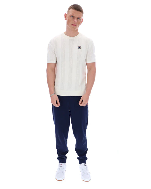 Fila Vintage Men's Corrado Knitted Panel T Shirt Gardenia Off White
