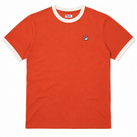 Fila Vintage Men's Marconi Essential Ringer T Shirt Burnt Ochre / Gardenia