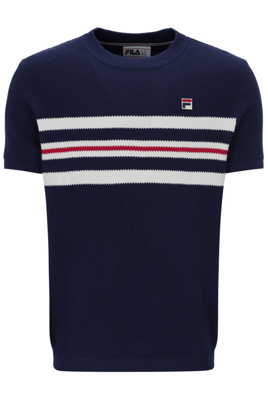 Fila Vintage Men's Gerardo Mesh Stripe Knitted T Shirt Fila Navy