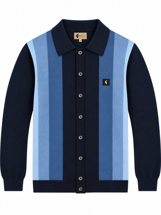 Gabicci Vintage Men's V57GM12 Pedro L/S Button Front Polo Shirt Navy Blue