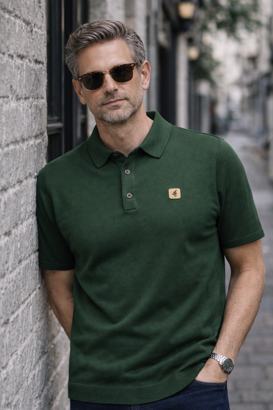 Gabicci Vintage Men's V19GK04 Jackson SS Knit Polo Shirt Forest Green