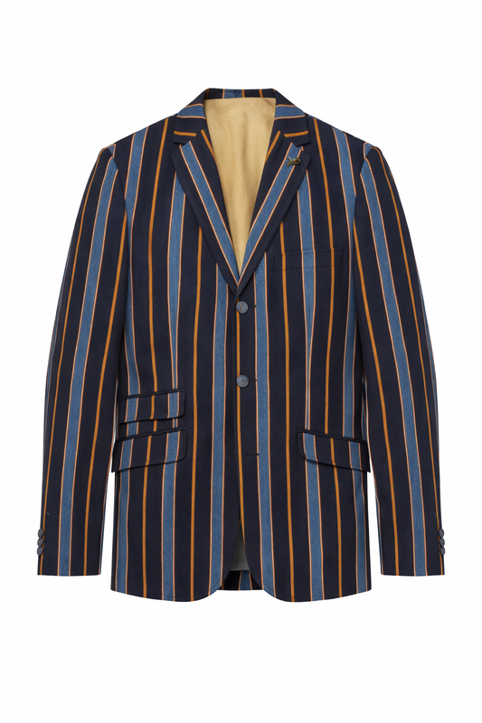 Gabicci Vintage Men's V56GJ04 Henley Stripe Blazer Navy Blue