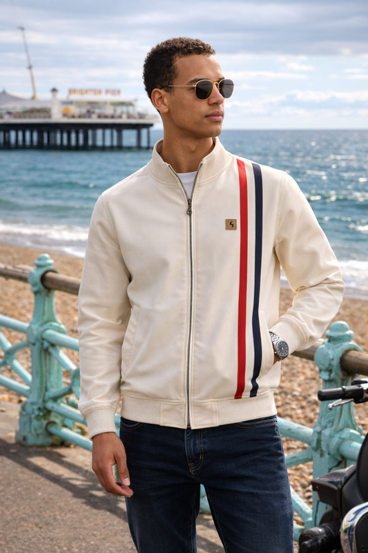 Gabicci Vintage Men's V56GJ10 Griffin Bomber Jacket Cream