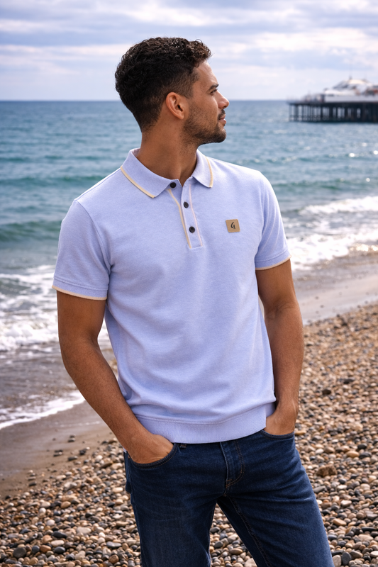 Gabicci Vintage Men's V56GM08 Lineker Tipped SS Polo Shirt Heather