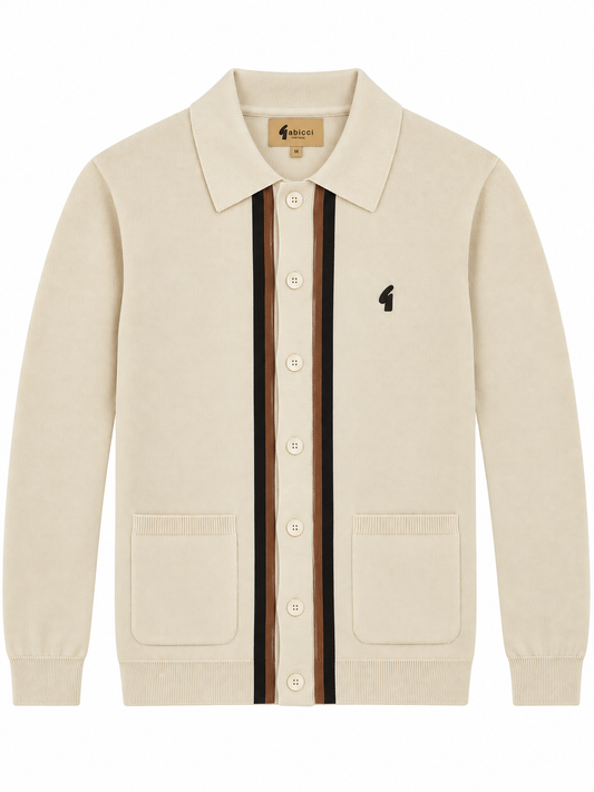 Gabicci Vintage Men's V57GM26 Bromley L/S Button Front Polo Shirt Cream