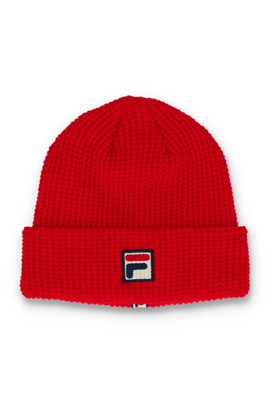 Fila Vintage Men's FHXF2307 Kudoslux Reverse Knit Turn Up Beanie Hat Fila Red