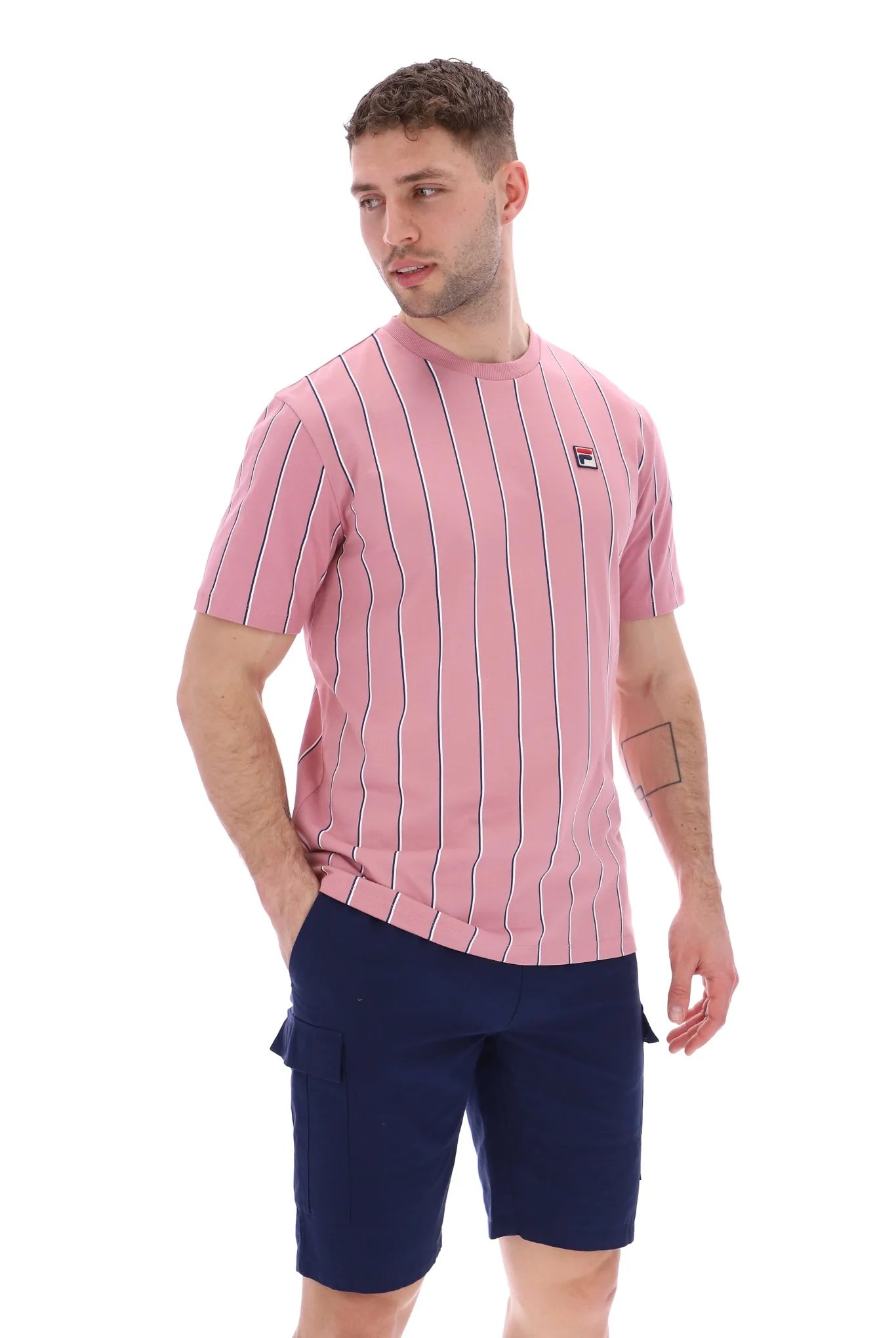 Fila Vintage Men's Lee Pin Stripped T Shirt Foxglove Pink