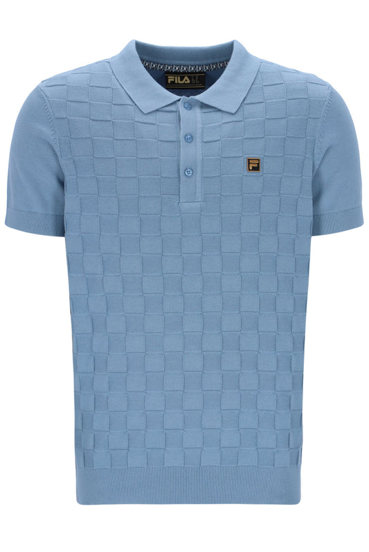 Fila Vintage Men's Lucian Square Knit Polo Shirt Faded Denim Blue