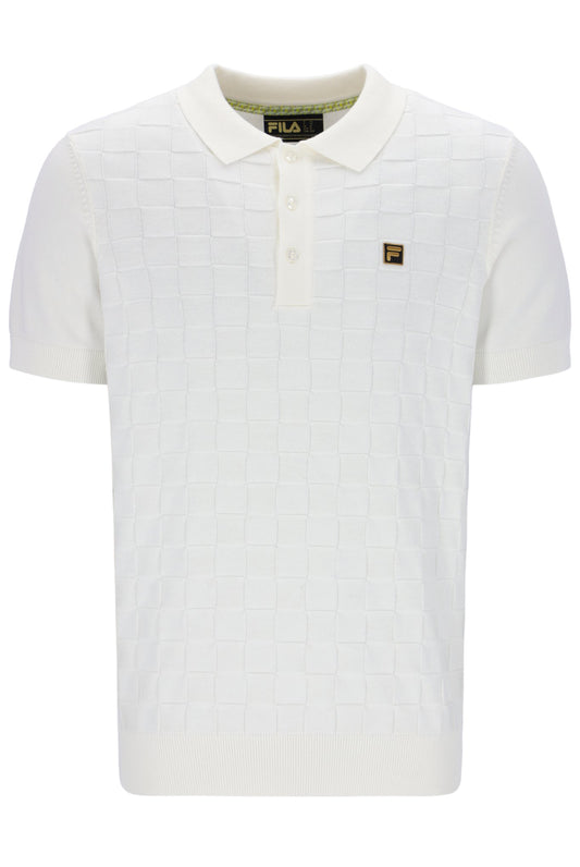 Fila Vintage Men's Lucian Square Knit Polo Shirt Blanc White