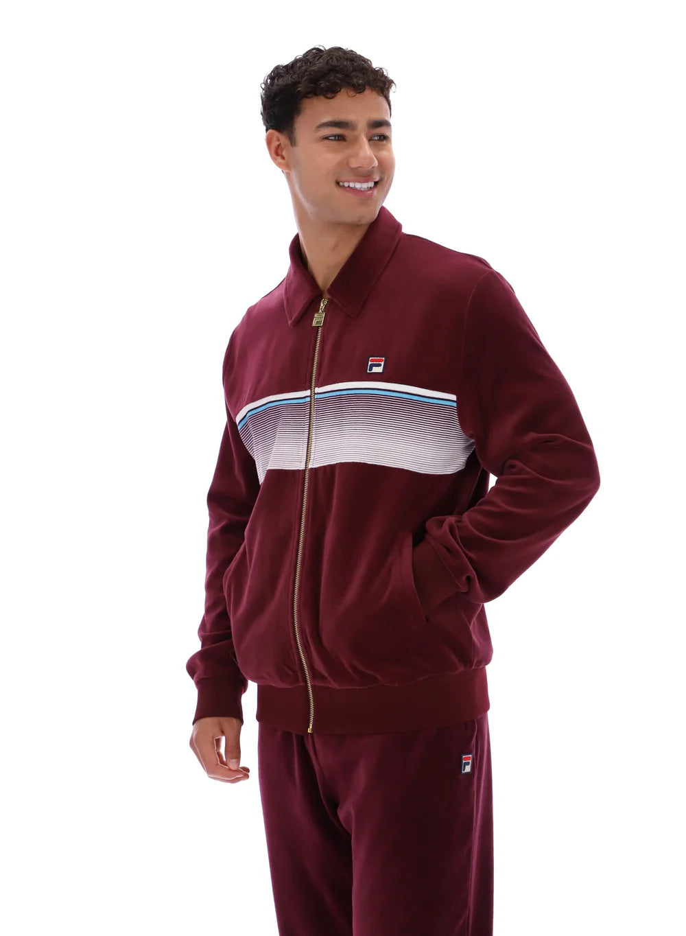 Fila Vintage Men's Malakai Striped Track Top Fig / Milky Blue / Gardenia