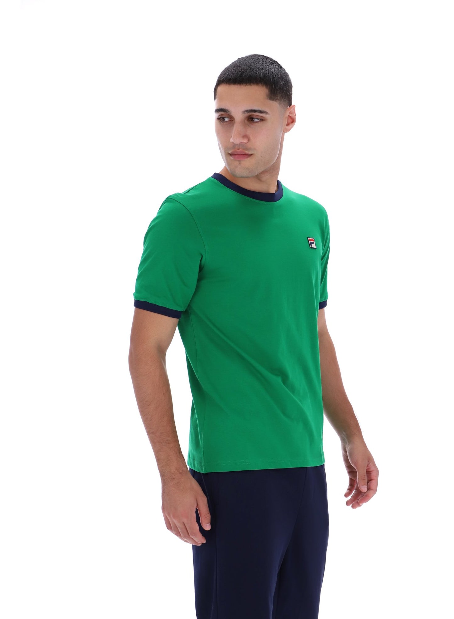 Fila Vintage Men's Marconi Essential Ringer T Shirt Green / Fila Navy