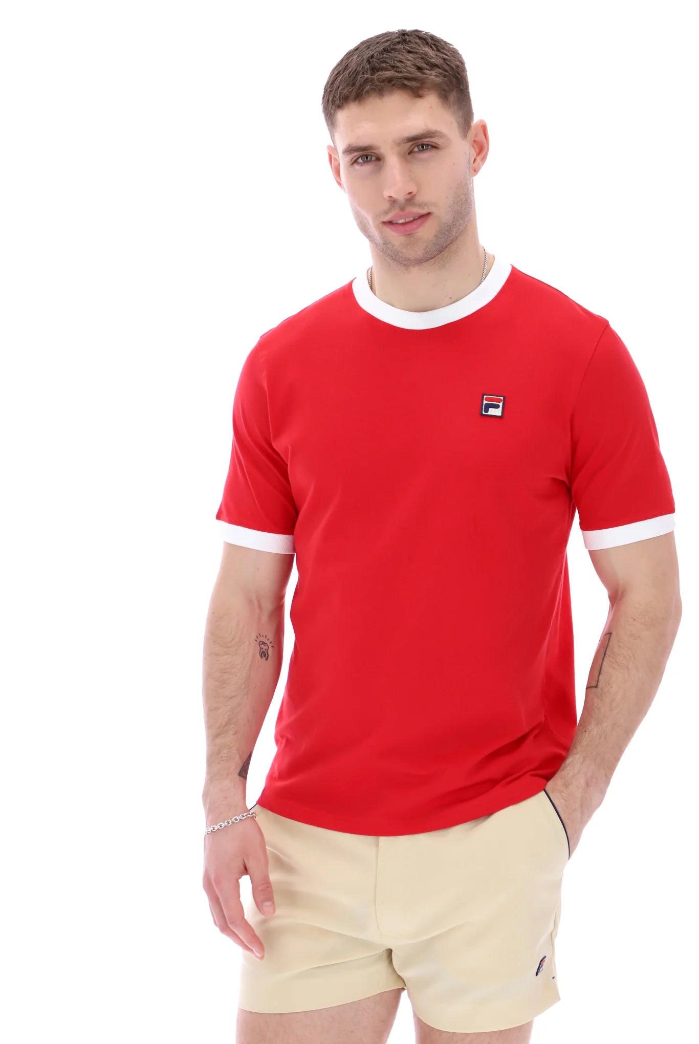 Fila Vintage Men's Marconi Essential Ringer T Shirt Red