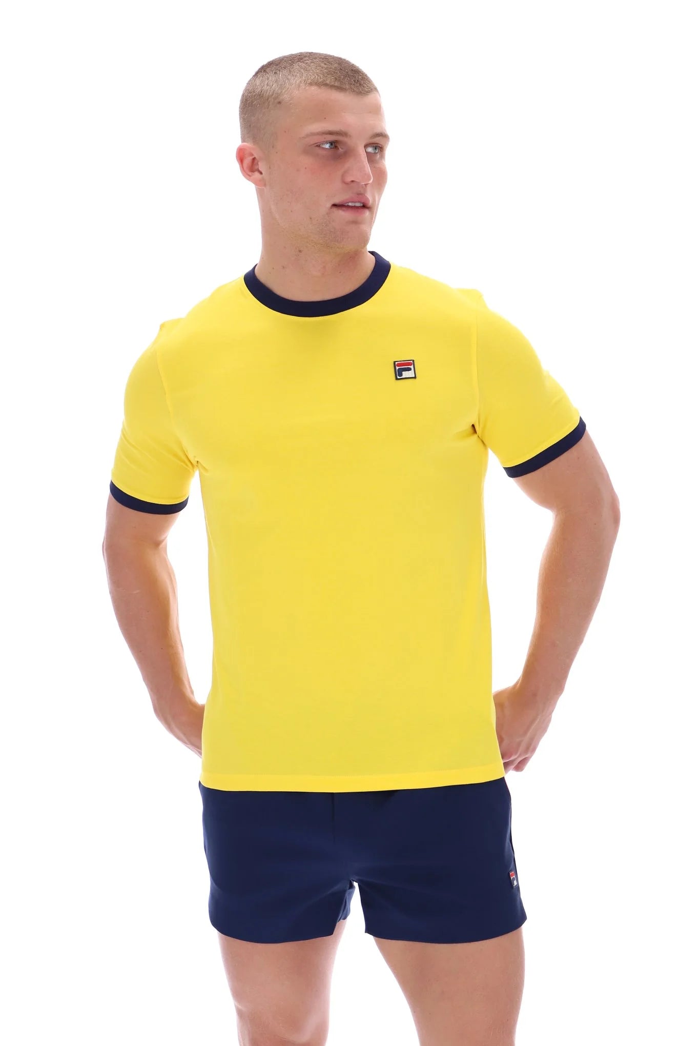 Fila Vintage Men's Marconi Essential Ringer T Shirt High Visability Yellow