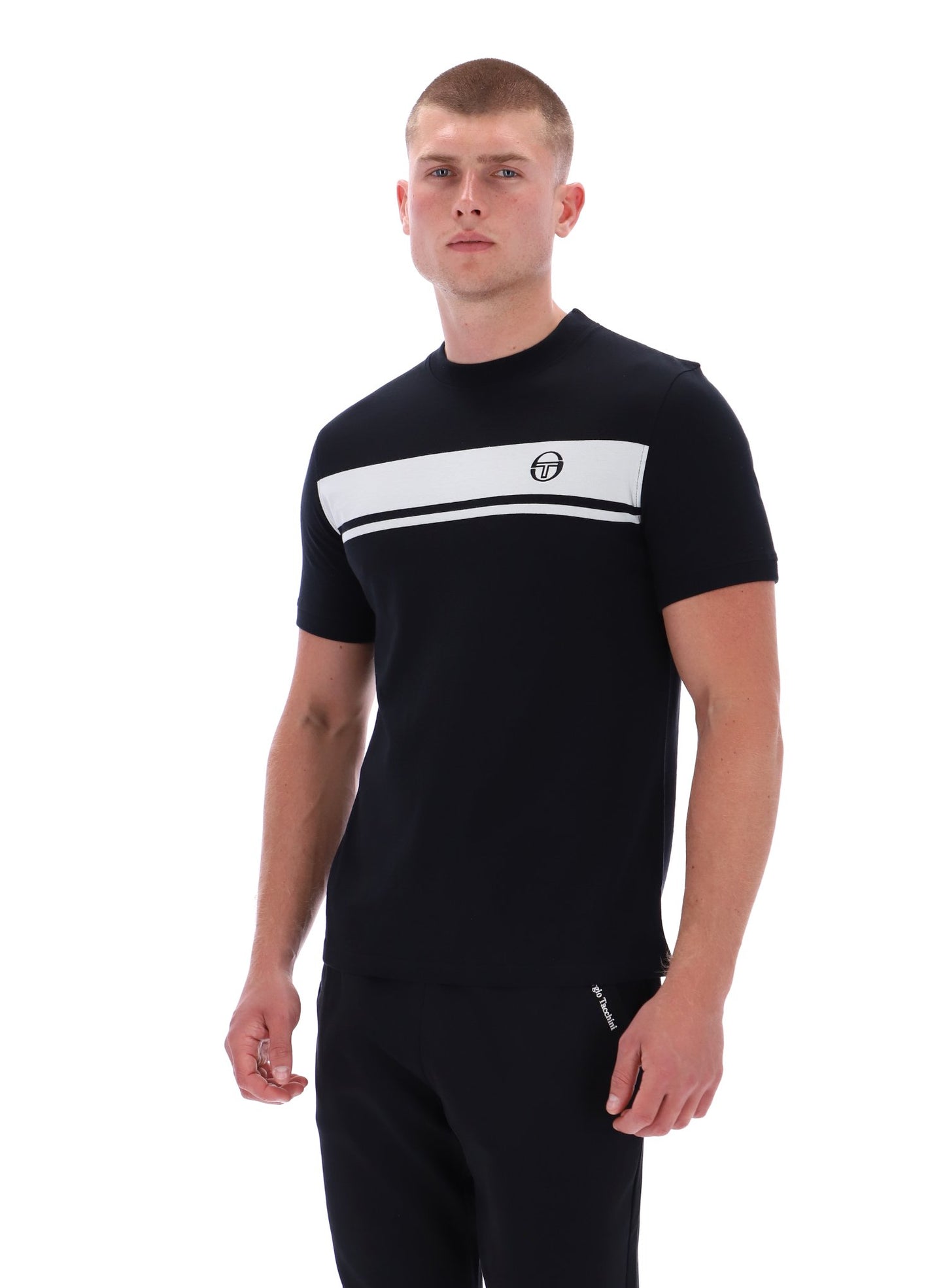 Sergio Tacchini Men's STM14593 SS Master Crew Neck T Shirt Black / Glacier Grey