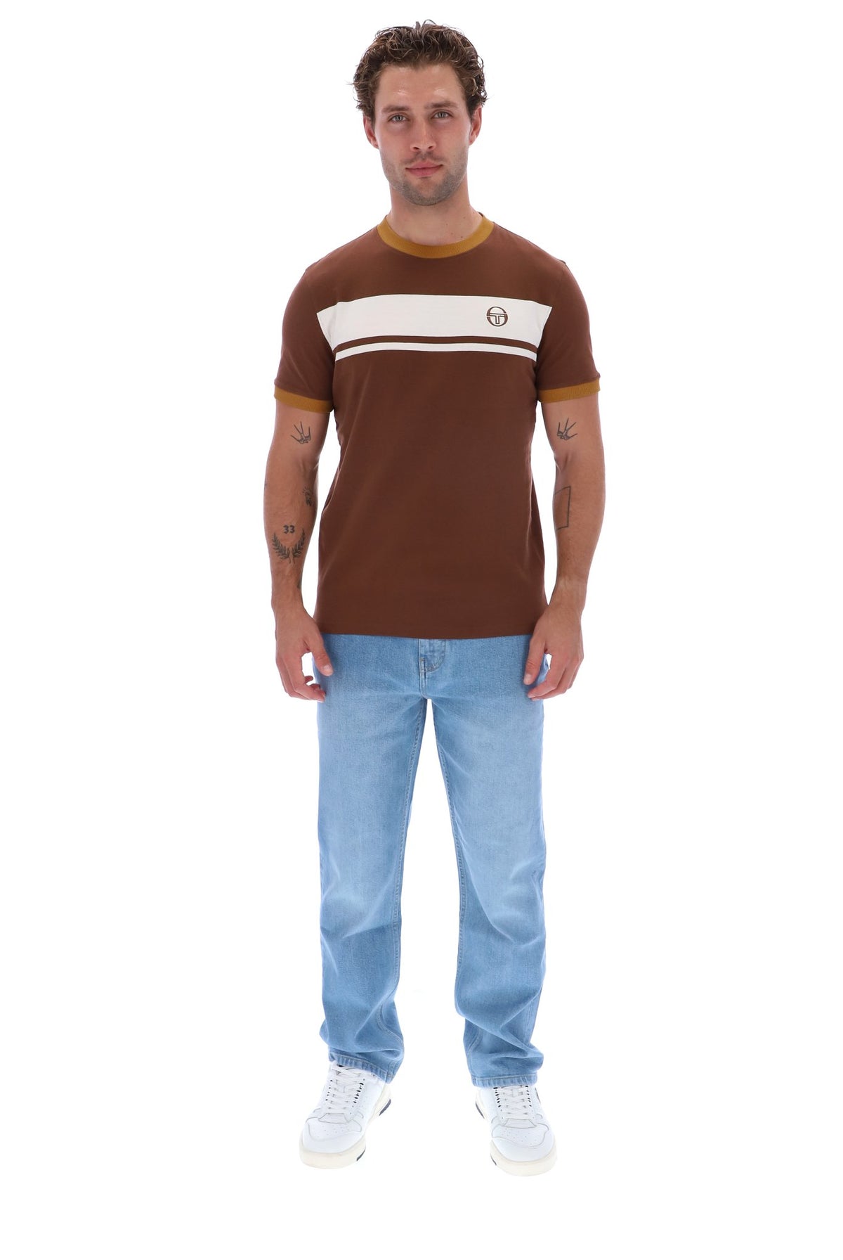 Sergio Tacchini STM14593 SS Master Crew Neck T Shirt Potting Soil / Gardenia / Golden Brown