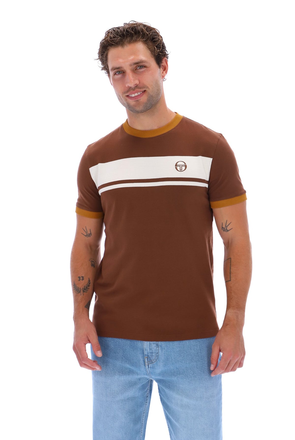 Sergio Tacchini STM14593 SS Master Crew Neck T Shirt Potting Soil / Gardenia / Golden Brown
