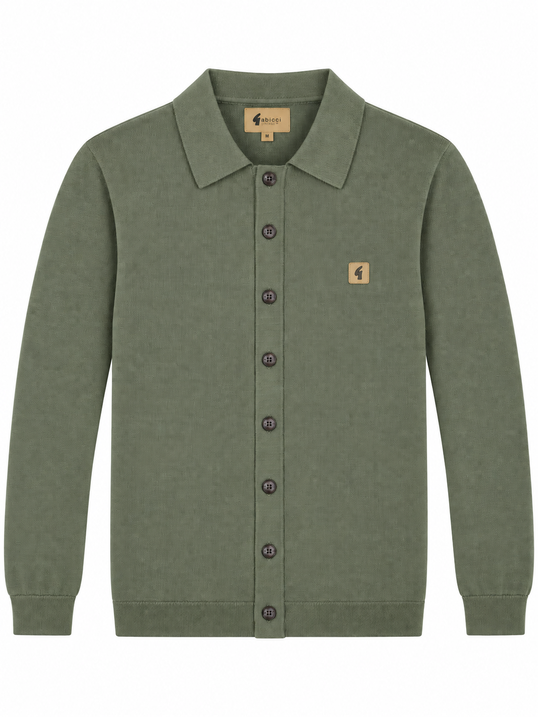 Gabicci Vintage Men's V55GK16 Azima Long Sleeve Plain Knitted Button-Thru Polo - Khaki