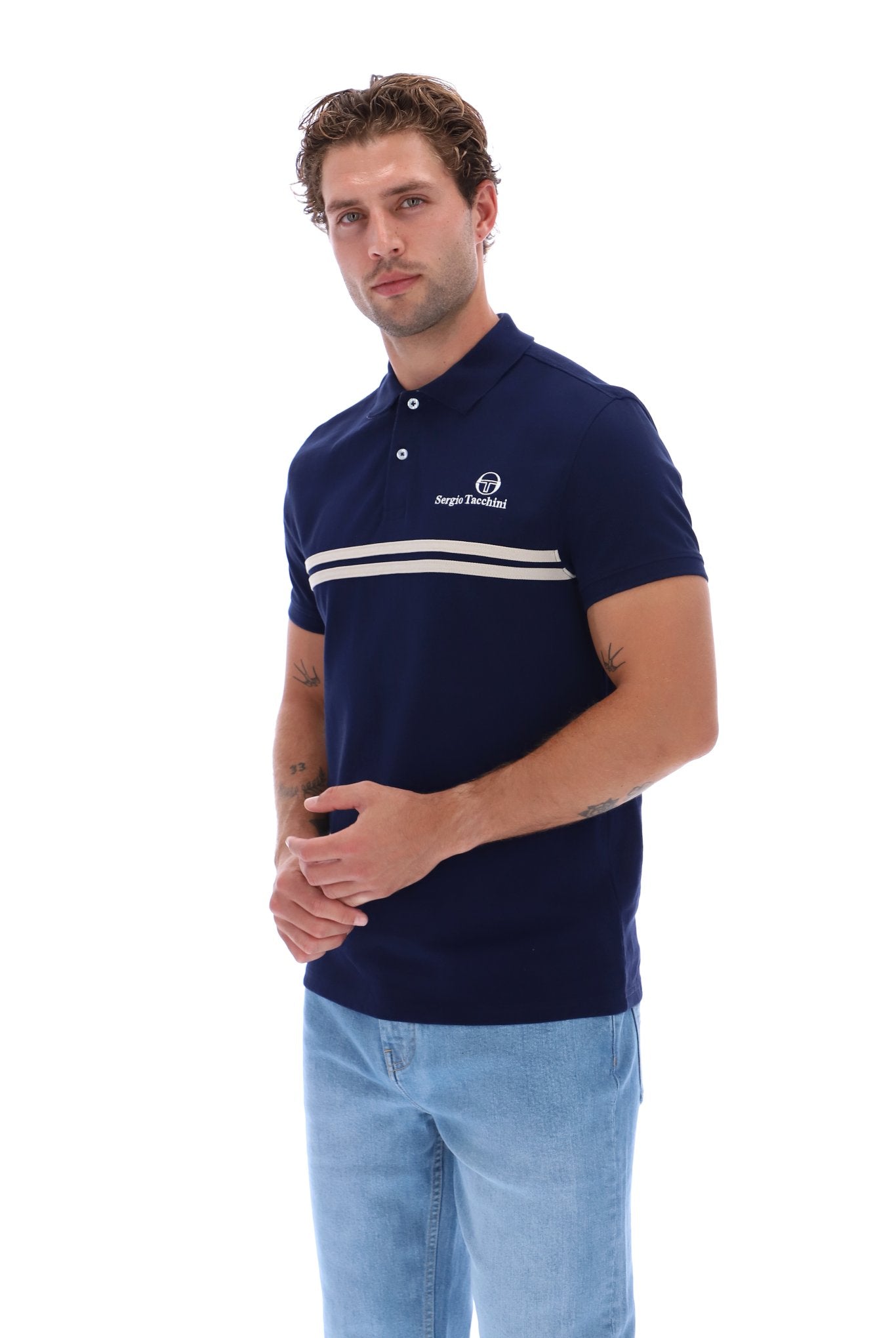 Sergio Tacchini Men's STM21140 Supermac Polo Shirt Maritime Blue / Peyote