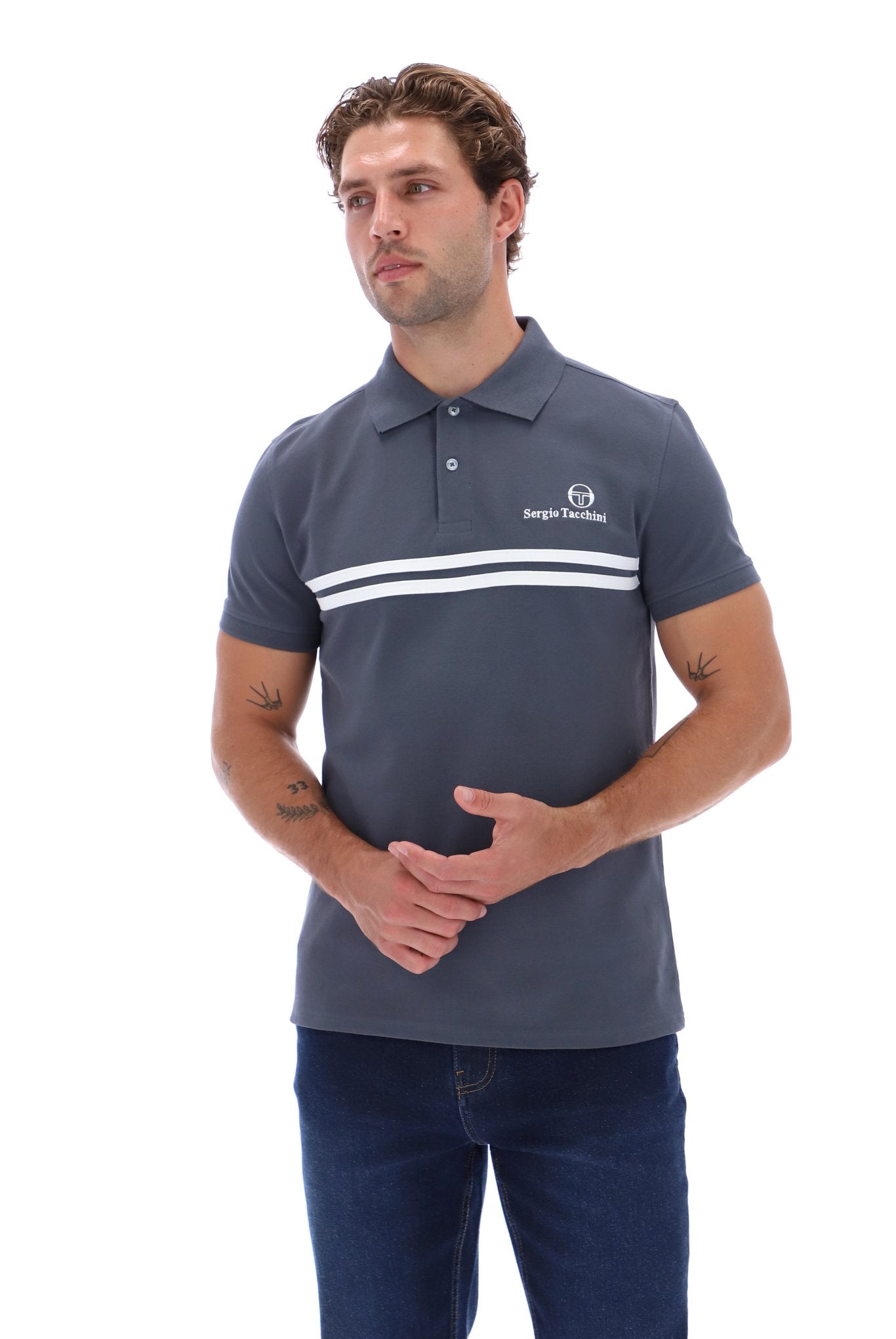 Sergio Tacchini Men's STM21140 Supermac Polo Shirt Turbulence / White