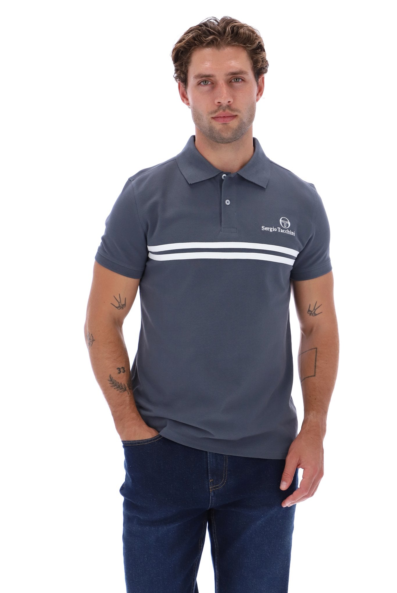 Sergio Tacchini Men's STM21140 Supermac Polo Shirt Turbulence / White