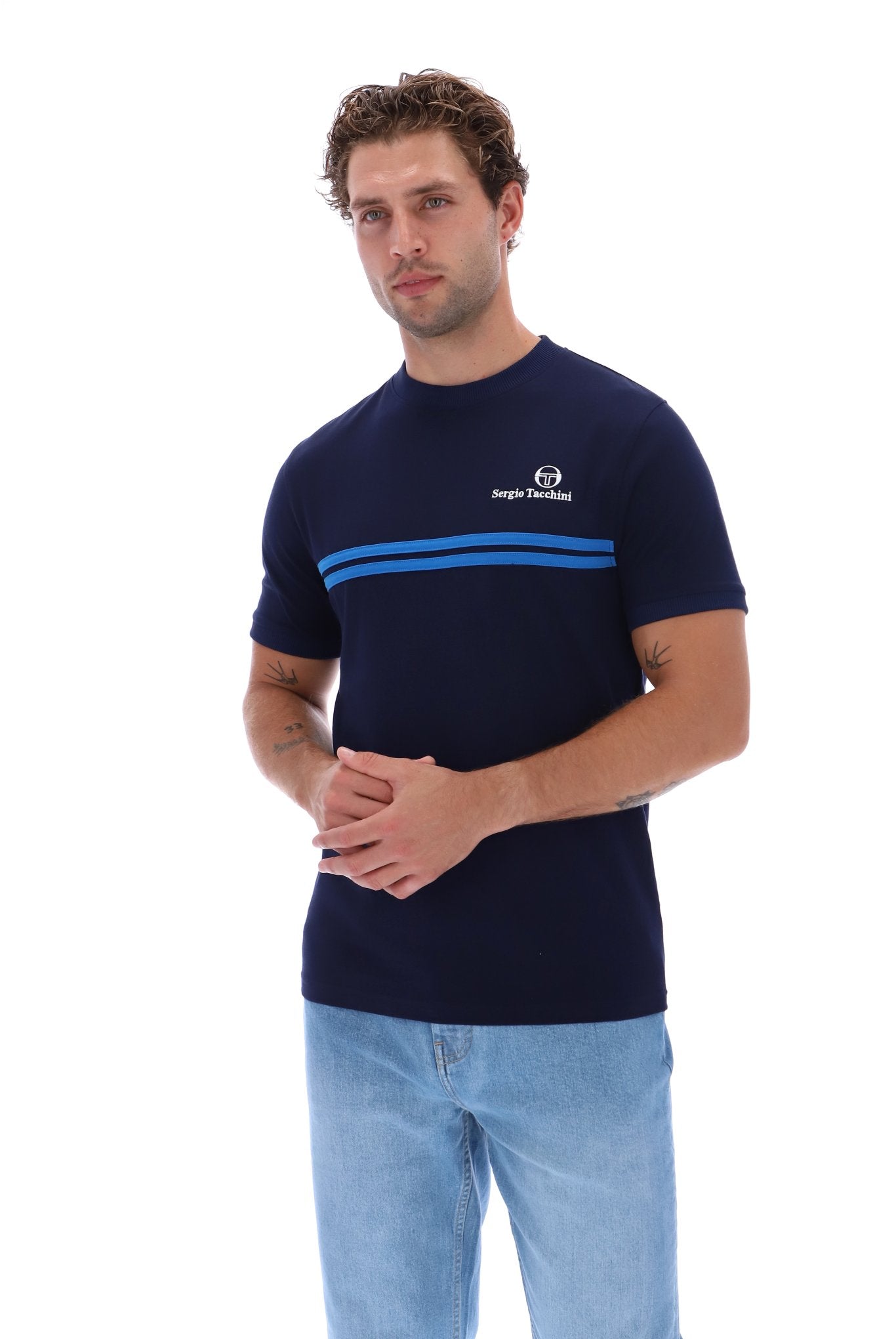 Sergio Tacchini Men's STM14565 Supermac Short Sleeve T Shirt Maritime Blue / Princess Blue