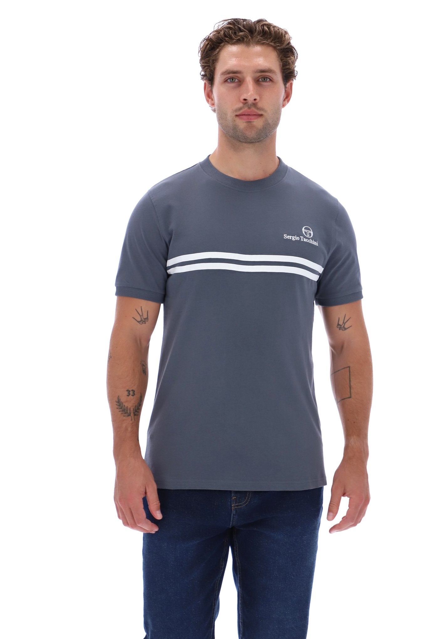 Sergio Tacchini Men's STM14565 Supermac Short Sleeve T Shirt Turbulence / White / Black