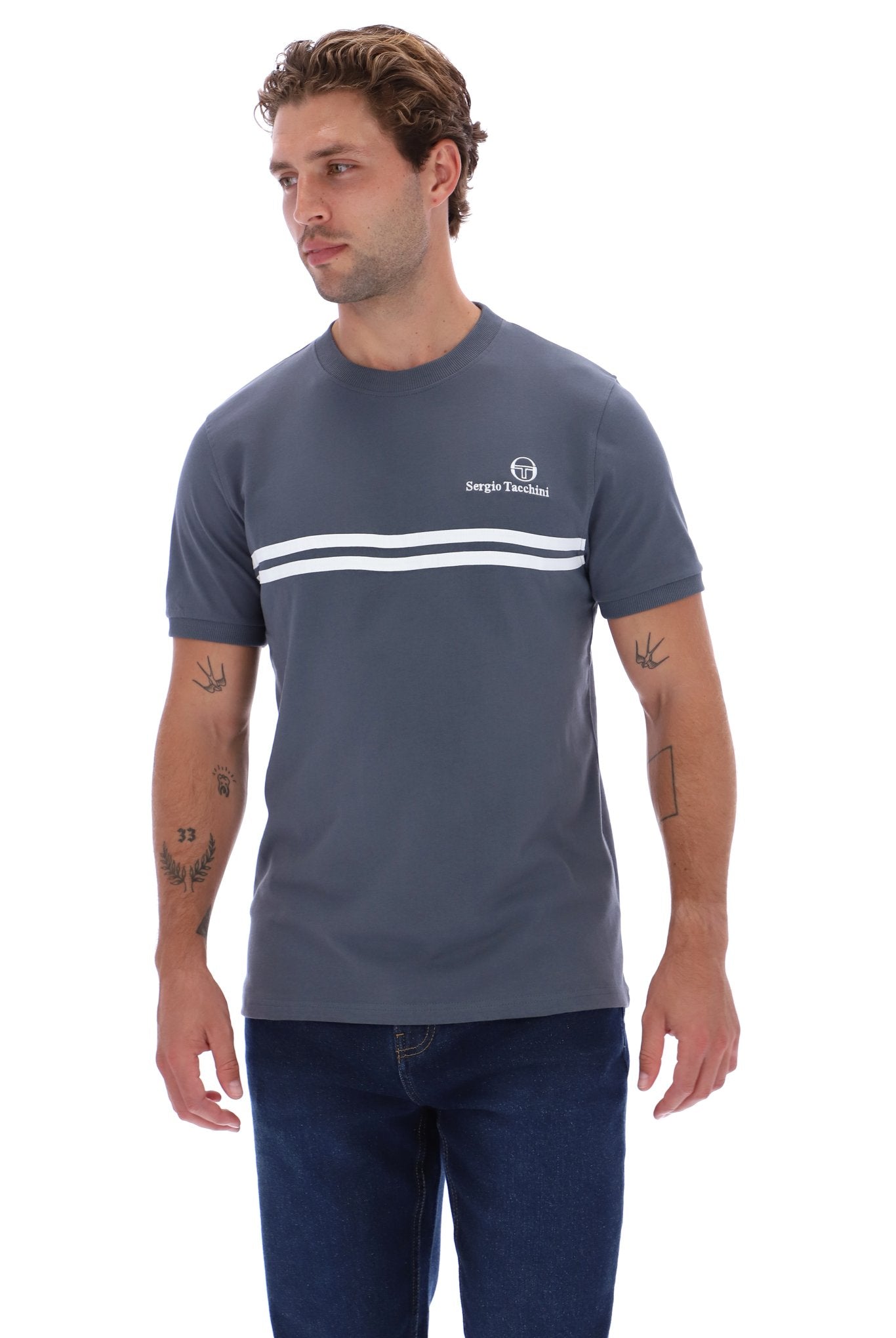 Sergio Tacchini Men's STM14565 Supermac Short Sleeve T Shirt Turbulence / White / Black